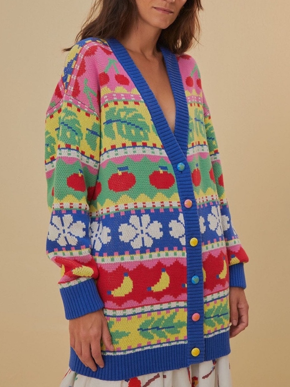 Farm Rio Sweet Orchad Fruit Knit Cardigan Sweater NWOT